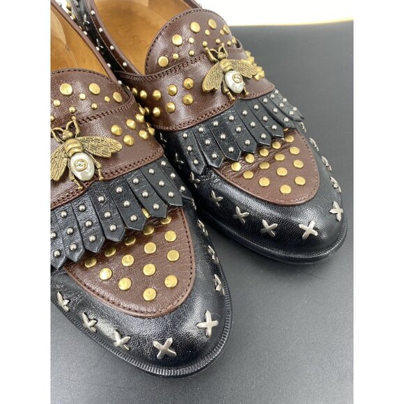 GUCCI Brown Studded Horsebit fringed Leather Loafer dress shoes sz 11.5 GUCCI - Picture 6 of 13